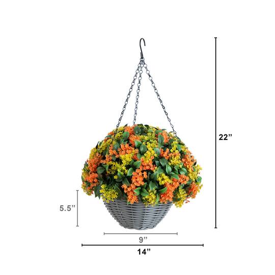 22" UV Resistant Autumn Artificial Fall Gardenia Hanging Basket